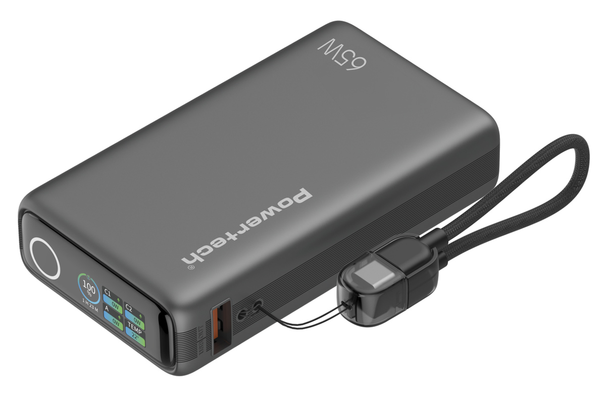  POWERTECH power bank PT-1639 �� ����� & �������, 10000mAh, 65W, ���� (PT-1639) 