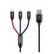  Baseus Three Primary Colors 3-in-1 Braided USB to Lightning / Type-C / micro USB Cable 3A  1.2m (CAMLT-BSY01) 